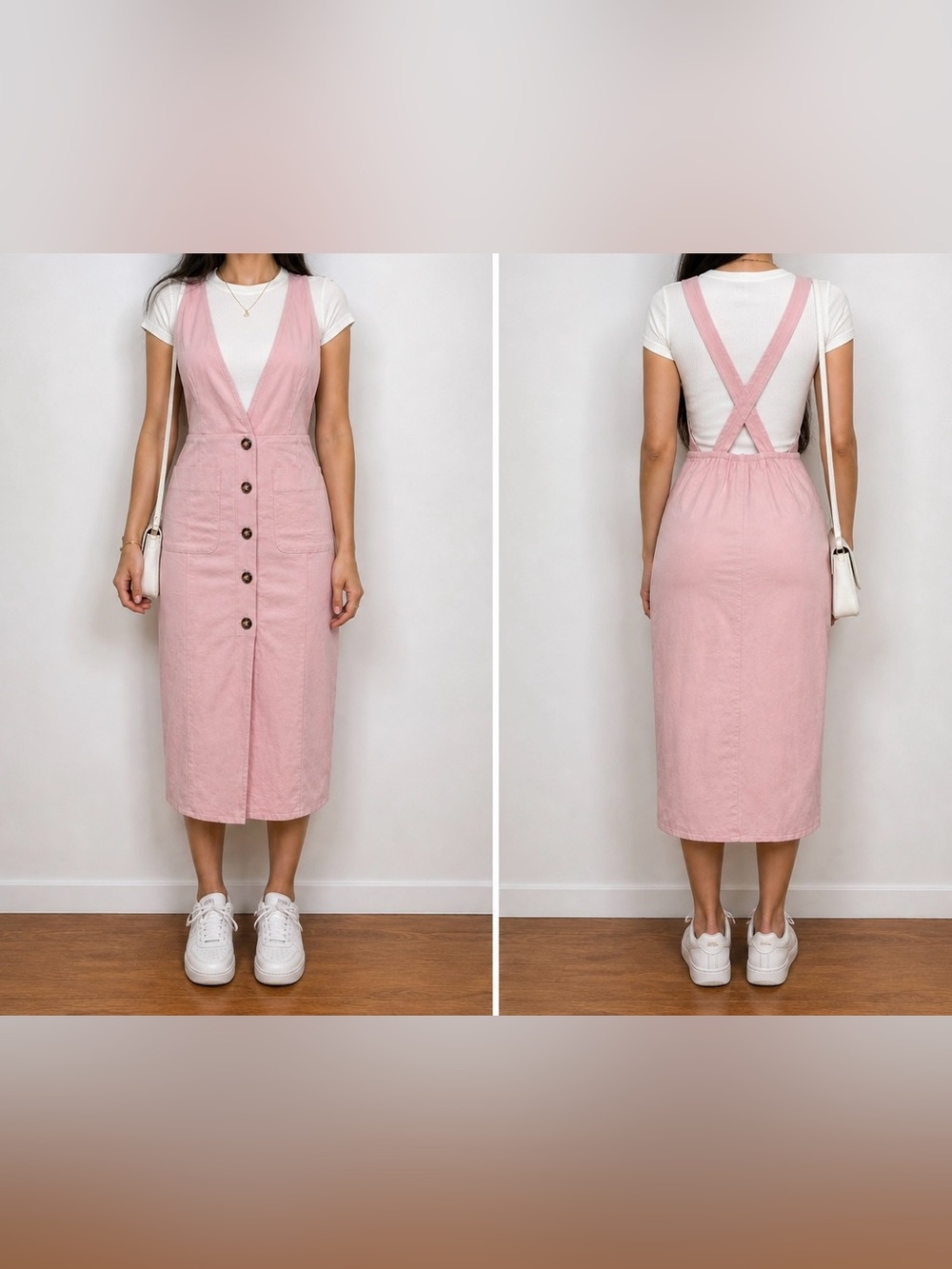 Sienna Sky Pink Midi Dress Deep V  Open Back Cross Strap Bodycon Size Xs